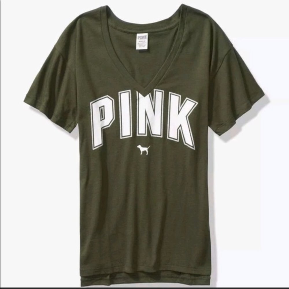 VS PINK Olive Green V-Neck Tee Shirt
